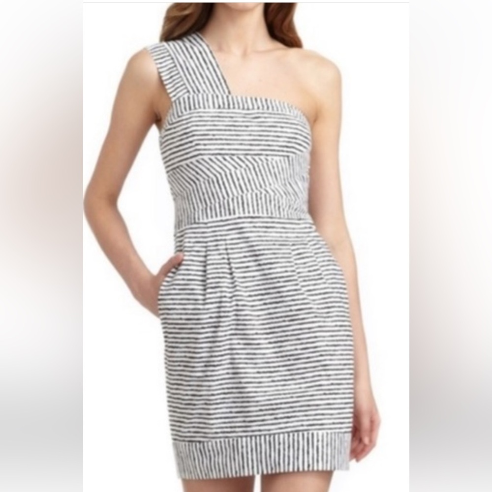 BCBGMaxAzria One Shoulder Black and White Dress